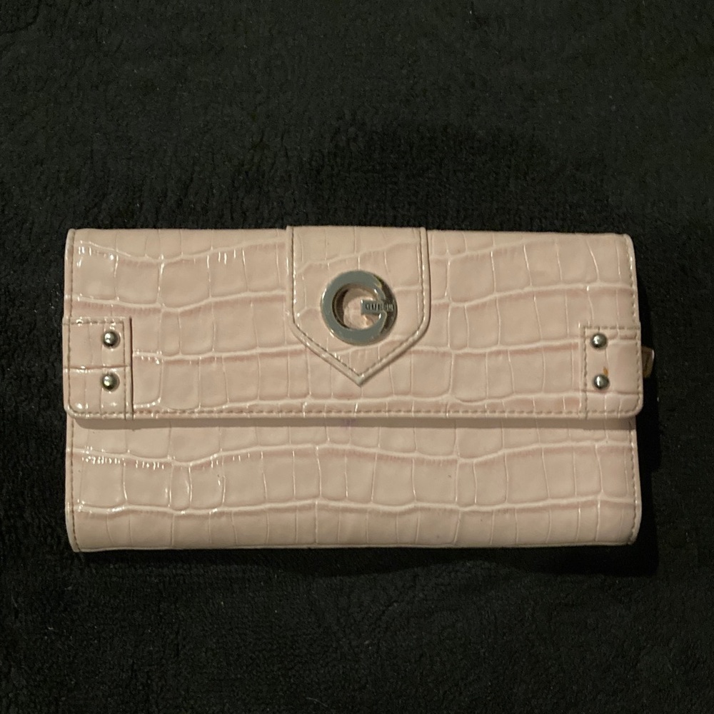 Guess Croc-Embossed Patent Leather Wallet - Light Pink